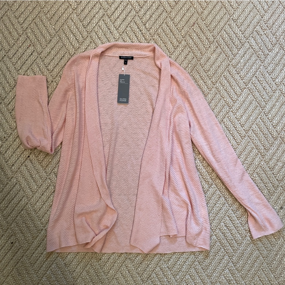 Eileen Fisher Dusty Pink Open-Front Lightweight Cardigan